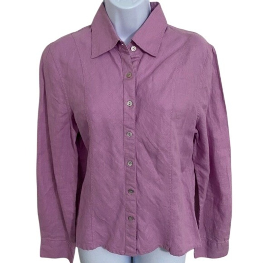 Women's 100% Linen Button Up Shirt Top M‎ European Summer Quiet Luxury Capsule
